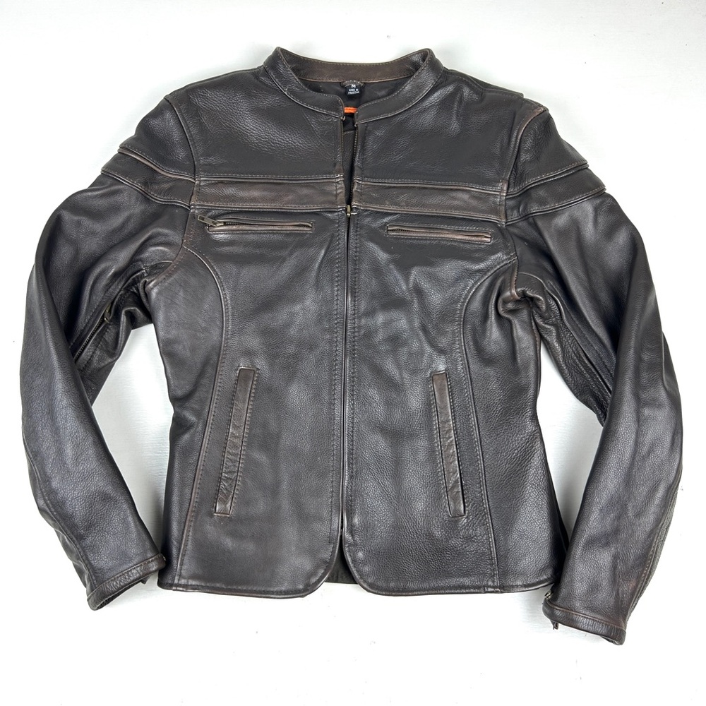 First Classics Women Brown Leather Motorcycle Jacket Sz Medium Mesh Lined